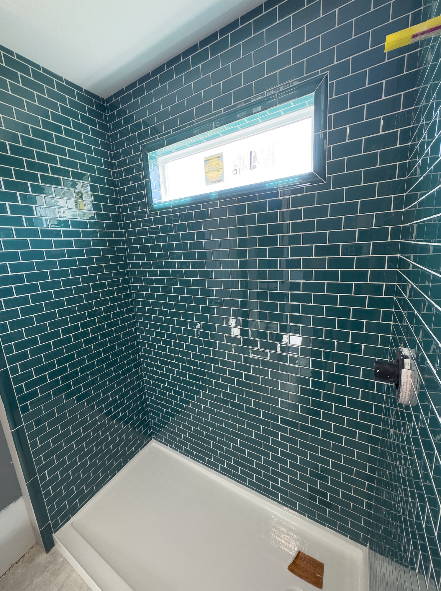 Green glass tile shower